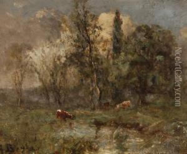 Cattle By A Stream Oil Painting - George Boyle