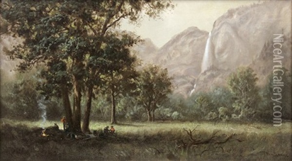 Camping Near Bridal Veil Falls, Yosemite Oil Painting - Benjamin Willard Sears