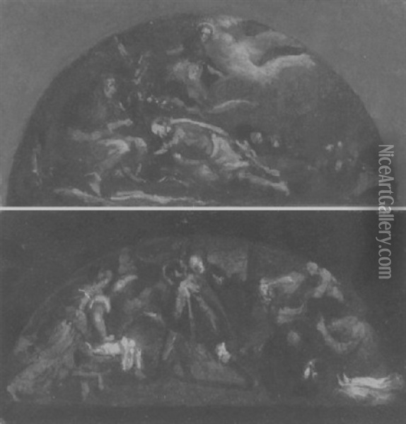 Biblische Szene Mit Oberem Halbrundem Abschlus Vor Dunklem Hintergrund Oil Painting - Eugene Delacroix