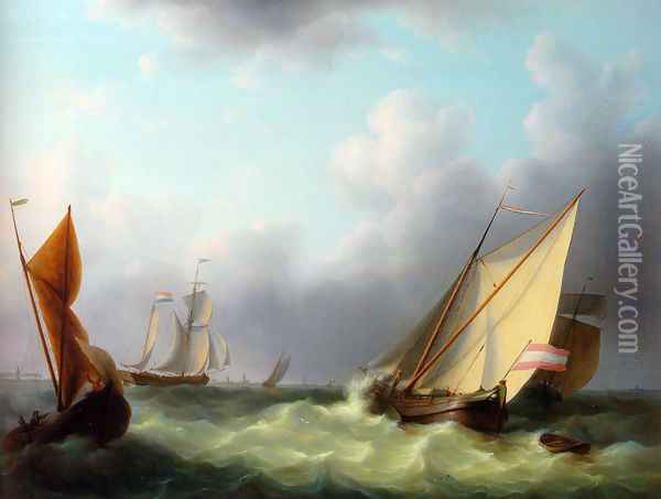 Dutch Hookers at a Stiff Breeze Oil Painting - Martinus Schouman