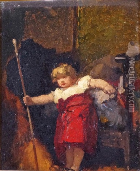 Fillette Jouant A Se Deguiser Oil Painting - Gustave Clarence Rodolphe Boulanger