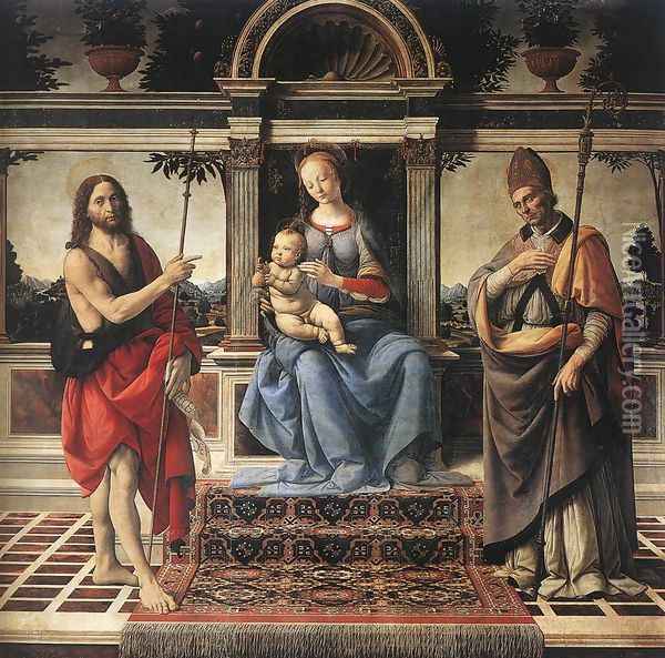 Madonna with Sts John the Baptist and Donatus 1475-83 Oil Painting - Andrea Del Verrocchio
