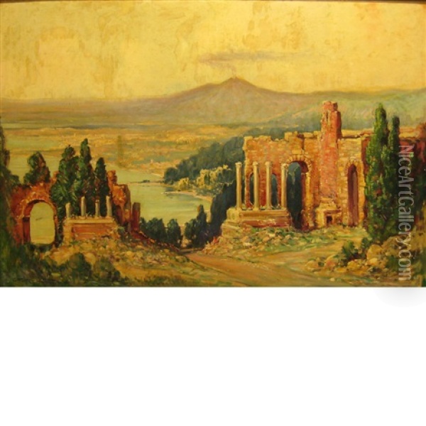 View Of The Ancient Theatre Of Taormina Oil Painting - Frederick Mortimer Lamb