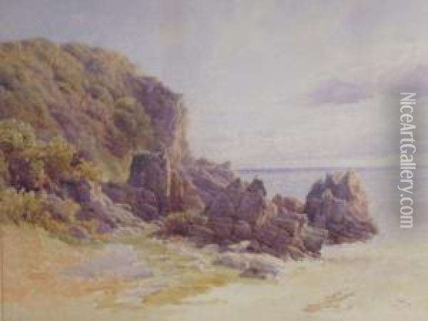 A Rocky Seashore Oil Painting - John Mogford