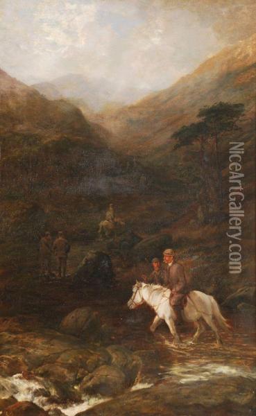 Deerstalking Bringing The Stag Off The Hill Oil Painting - George Earl