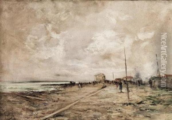 Spiaggia Di Bordighera Oil Painting - Carlo Follini