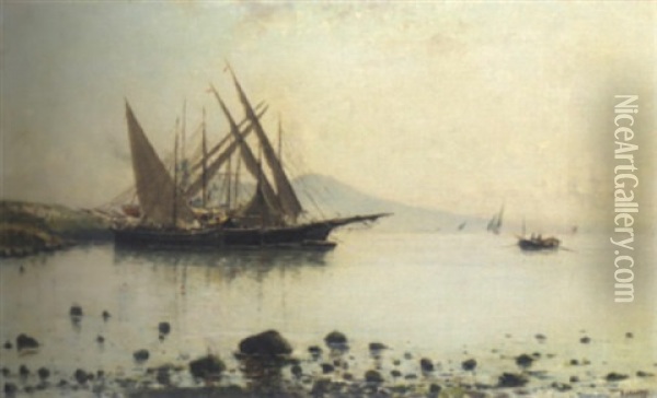 Fishing Boats On The Shore Oil Painting - Baldomero Galofre Gimenez