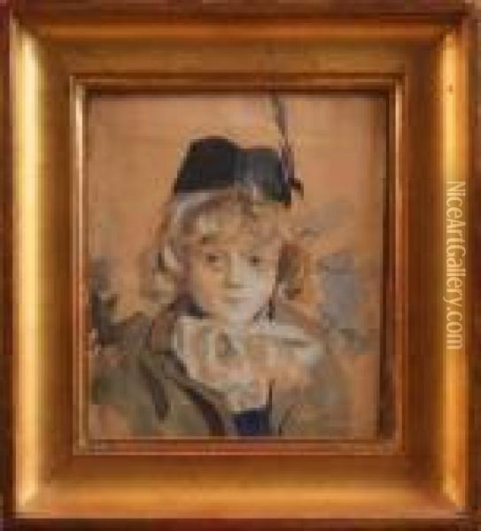 Petit Garcon Au Chapeau A Plume Oil Painting - Henri Ottmann