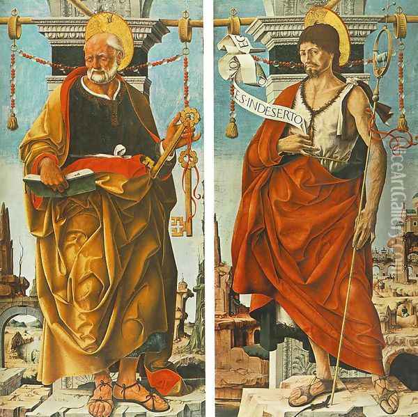 St Peter and St John the Baptist (Griffoni Polyptych) 1473 Oil Painting - Francesco Del Cossa