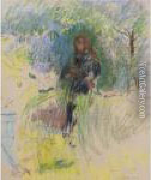 Jeune Fille Tenant Un Chien Dans Ses Bras Oil Painting - Berthe Morisot