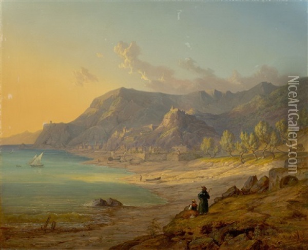 Landscape Near Amalfi Oil Painting - Carl Ludwig Friedrich Wagner