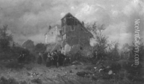 Bauerliche Szene In Dorflandschaft Oil Painting - Eduard Gustav Seydel