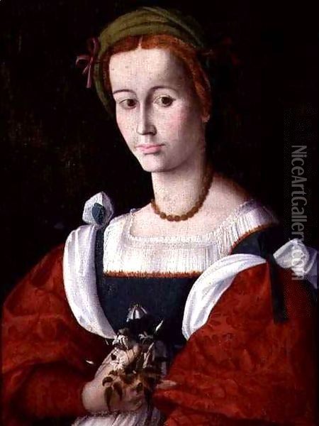 A Lady with a Nosegay Oil Painting - Francesco Ubertini Bacchiacca II