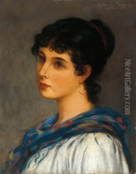 Bildnis Einer Italienerin Mit Blauem Tuch Oil Painting - Eugen von Blaas
