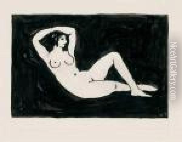 Nude With Black Background Oil Painting - Robert Henri