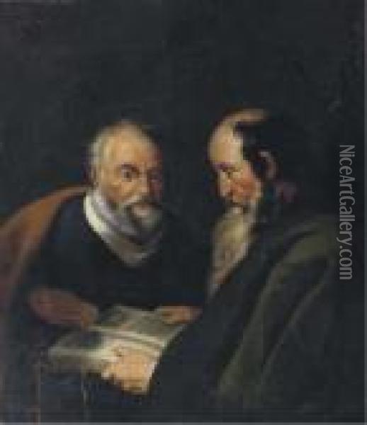 Saint Peter And Saint Paul Conversing Oil Painting - Abraham Bloemaert