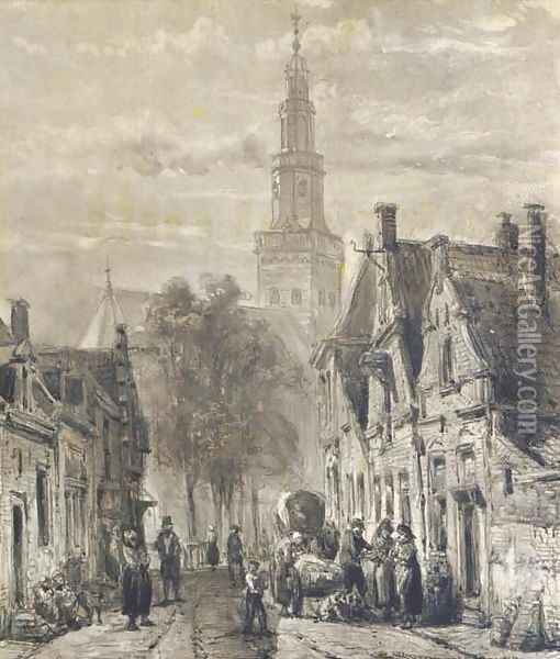 Hinloopen Activities in the Dutch town of Hindelopen Oil Painting - Cornelis Springer