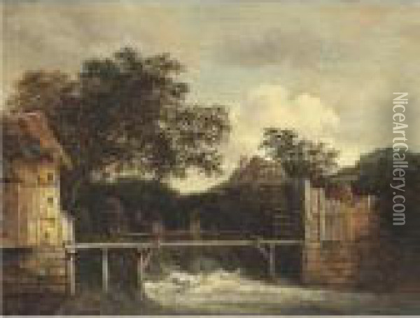 Two Water Mills And An Open Sluice Oil Painting - Jacob Salomonsz. Ruysdael