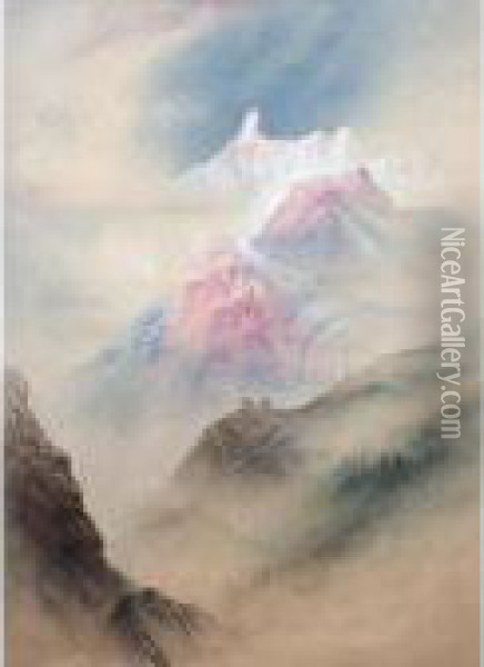 Alpine Peaks At Sunset Oil Painting - Elijah Walton