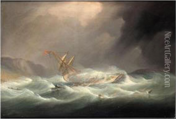 Survivors Rescued From A Shipwreck In A Storm Oil Painting - William Huggins