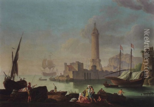 Vedute Eines Mittelmeerhafen (la Valletta?) Oil Painting - Francesco Fidanza