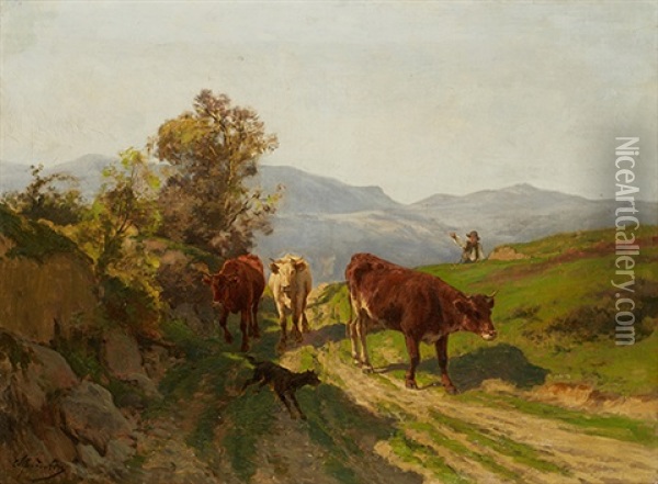 Berger Et Son Troupeau Oil Painting - Alfred Robert Quinton