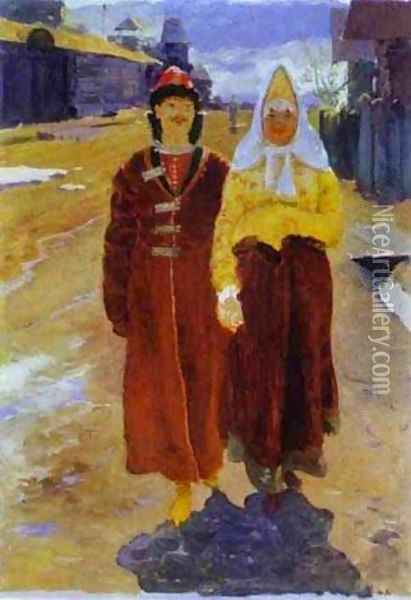Going On A Visit 1896 Oil Painting - Andrei Petrovich Ryabushkin