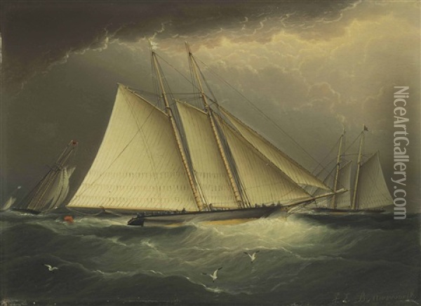 Henrietta, Fleetwing & Vesta (great Ocean Yacht Race) Oil Painting - James Edward Buttersworth