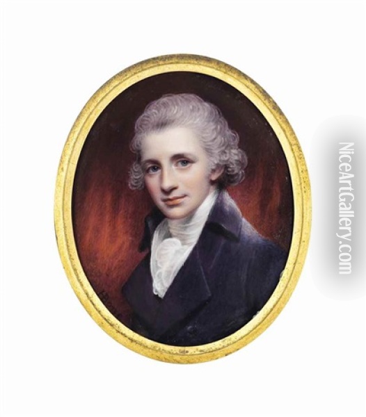 Sir John St Aubyn, 5th Bt (1758-1839), In Black Coat; Red Curtain Background Oil Painting - Henry Bone