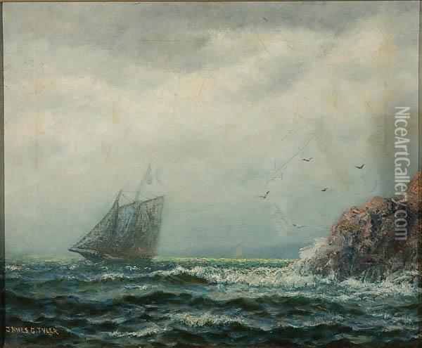 A Racing Yacht Along The Shore Oil Painting - James Gale Tyler