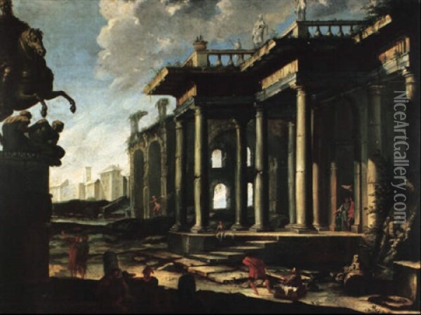 Capricci Architettonici (pendants) Oil Painting - Giovanni Paolo Panini