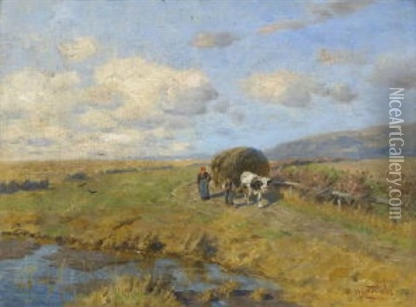 Bauern Mit Heufuhrwerk Auf Dem Heimweg Oil Painting - Hermann Hartwich