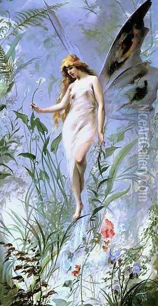 Lily Fairy Oil Painting - Luis Ricardo Falero