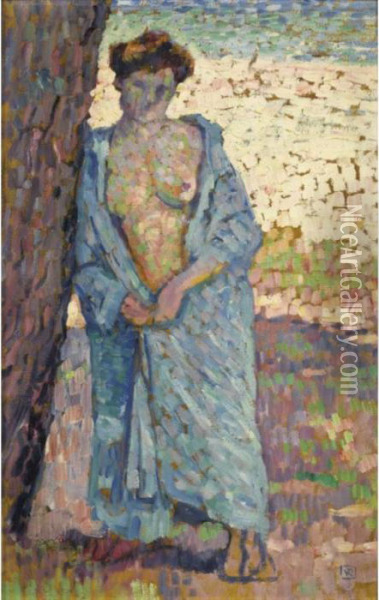 Jeune Femme Au Peignoir Bleu Oil Painting - Theo van Rysselberghe