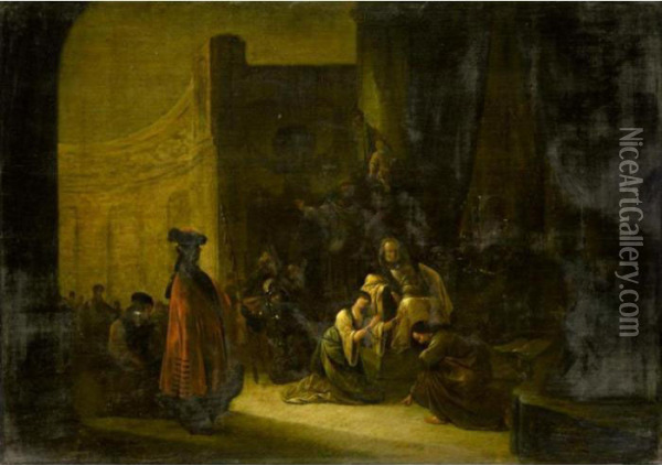 Christ And The Woman Taken In Adultery Oil Painting - Jacob Willemsz de Wet the Elder