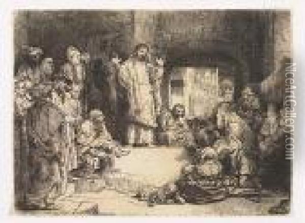 Christ Preaching (la Petite Tombe).<</b> Oil Painting - Rembrandt Van Rijn