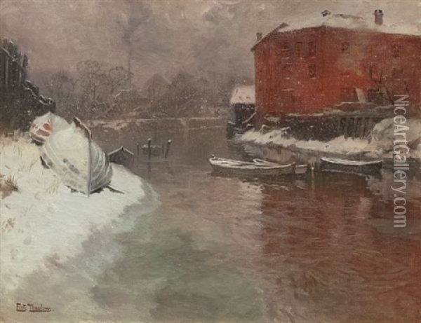 Vinter Ved Akerselven Oil Painting - Frits Thaulow