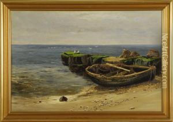 A Fishing Skiff Beached On Shore Oil Painting - John Clayton Adams