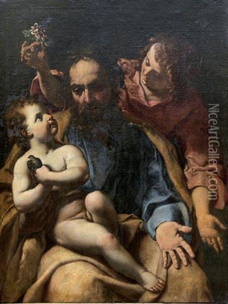 Saint Joseph, L'enfant Jesus Et Un Ange Oil Painting - Alessandro Tiarini