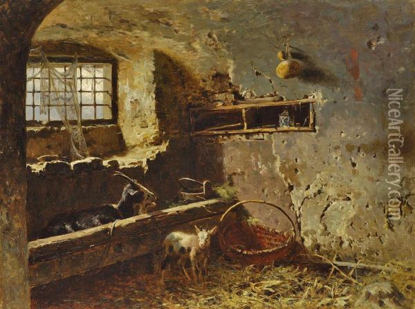 Ziegen Im Stall Oil Painting - Hermann Hartwich