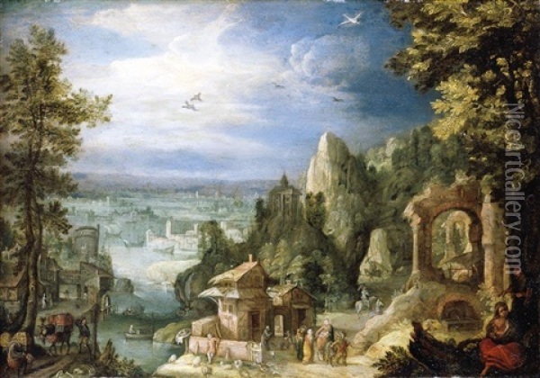 An Extensive Landscape With The Rest On The Flight Into Egypt Oil Painting - Anton Mirou