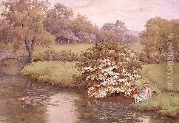 Children Playing by a Stream Oil Painting - Wilmot, R.W.S. Pilsbury