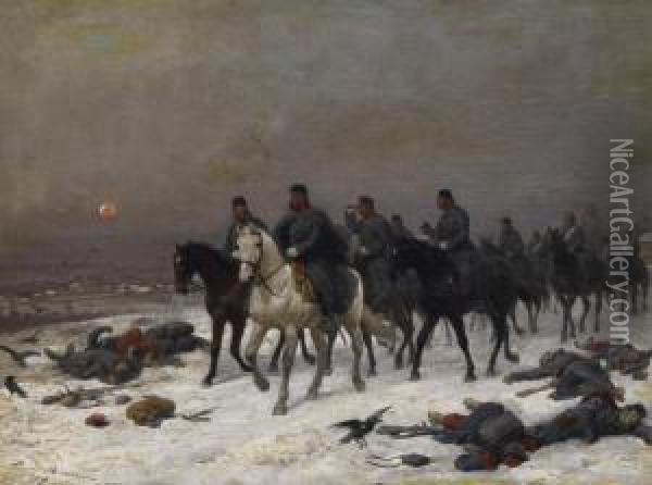 Cavalry In Winter Oil Painting - Louis Braun