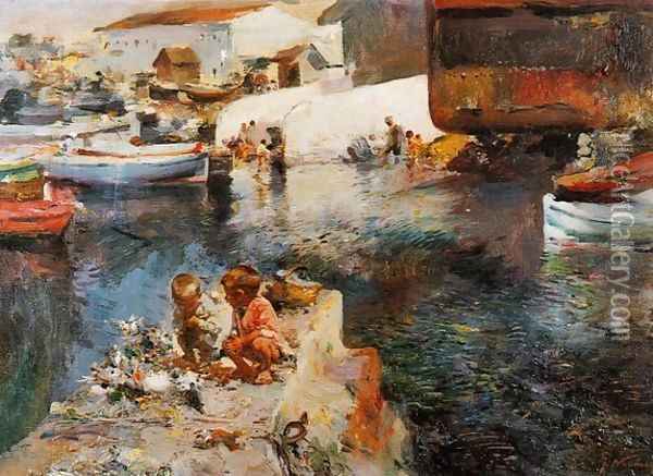 En el puerto Oil Painting - Jose Navarro Llorens