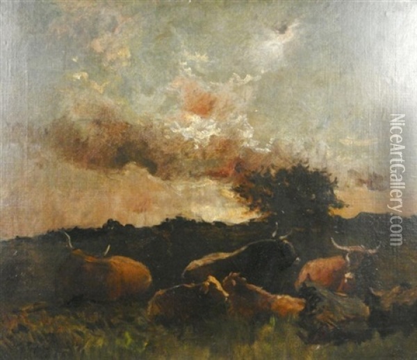 Lagerndes Vieh Auf Der Wiese Oil Painting - Felix Dominique De Vuillefroy