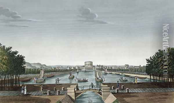 Vief of the Bassin du Canal de l'Ourq a la Villette, c.1815-20 Oil Painting - Henri Courvoisier-Voisin
