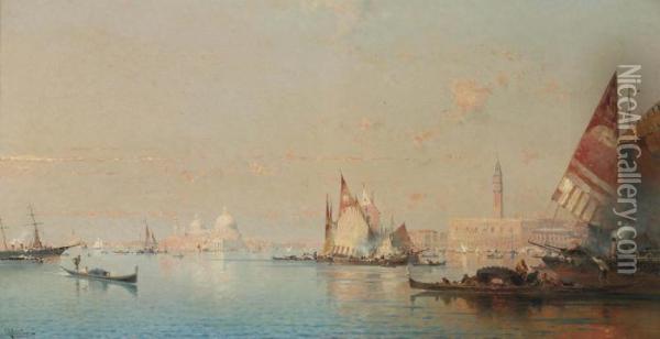 A View Across The Lagoon Towards The Grand Canal Oil Painting - Franz Richard Unterberger