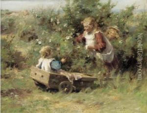 Among Wild Roses Oil Painting - William Mason Brown