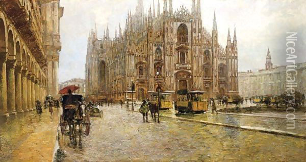 Piazza Del Duomo A Milano Oil Painting - Rodolfo Paoletti