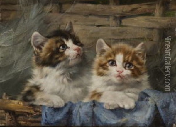 Zwei Katzchen Im Korb Oil Painting - Julius Adam the Younger